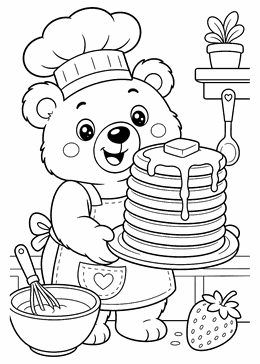 Bear and pancakes colouring picture