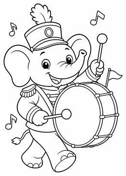 Elephant drummer colouring picture